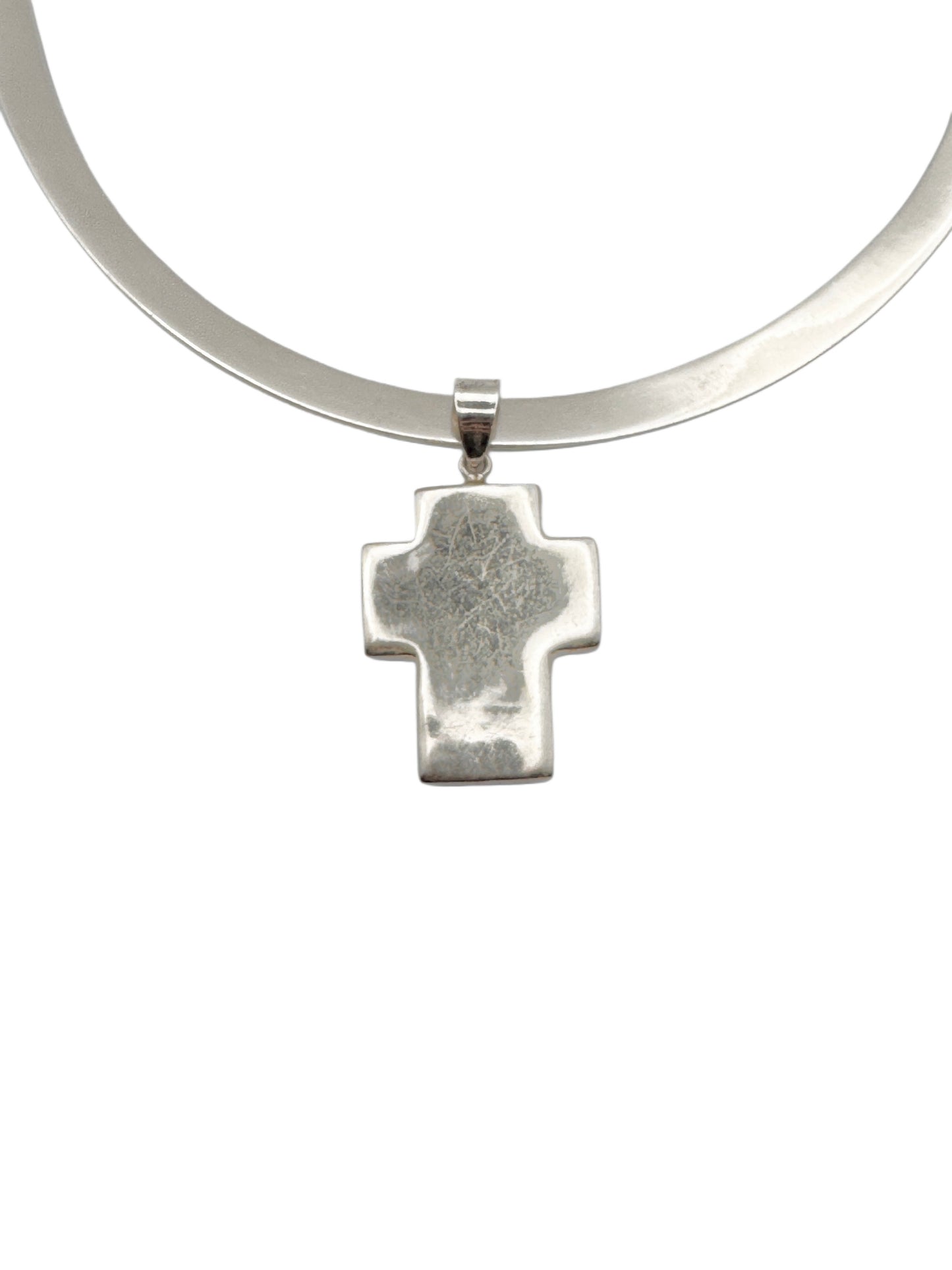 Vintage Sterling Silver Cuff Necklace | Cross Pendant | Torque Necklace