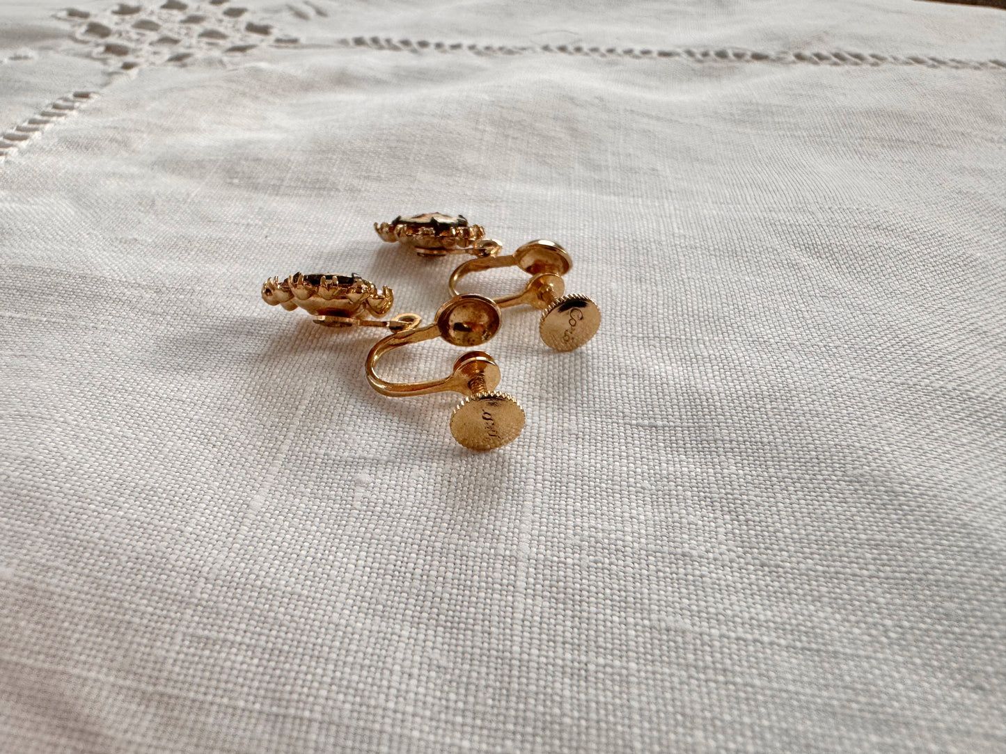 Antique 1919 Signed Coro Rose Motif Screw Back Earrings