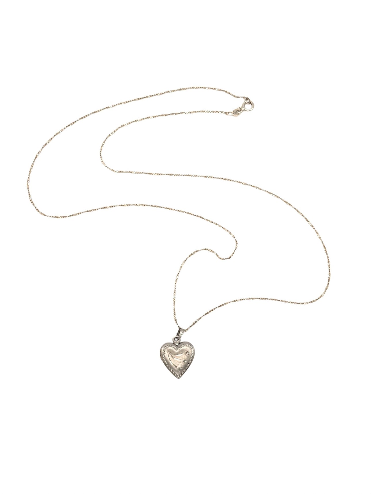 Vintage Heart Locket | Sterling Silver | Shooting Stars | Twisted Chain