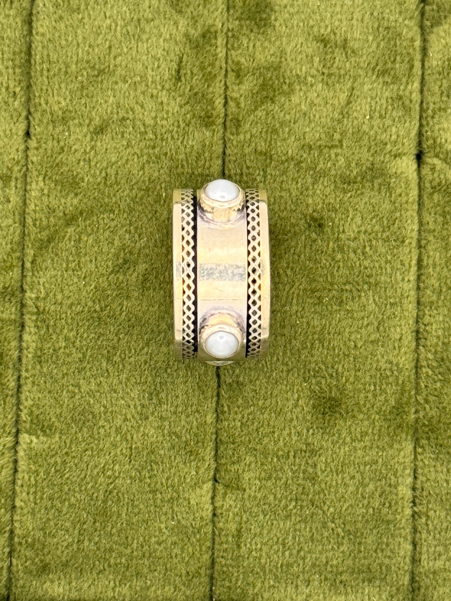 Vintage Sterling Silver Pearl Spinner Ring | Boho Wide Band Fidget Ring | Size 7