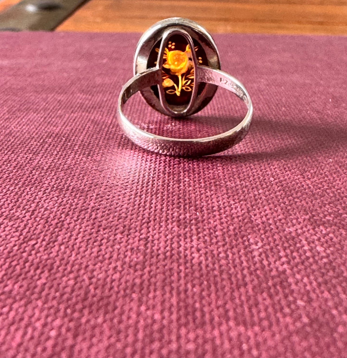 1960s/1990s Vintage .925 Polish Amber Cameo Rose Ring