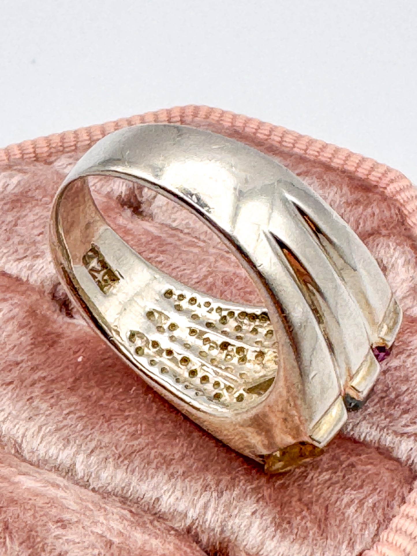 Vintage Sterling Silver Gemstone Ring: Amethyst, Topaz, Citrine