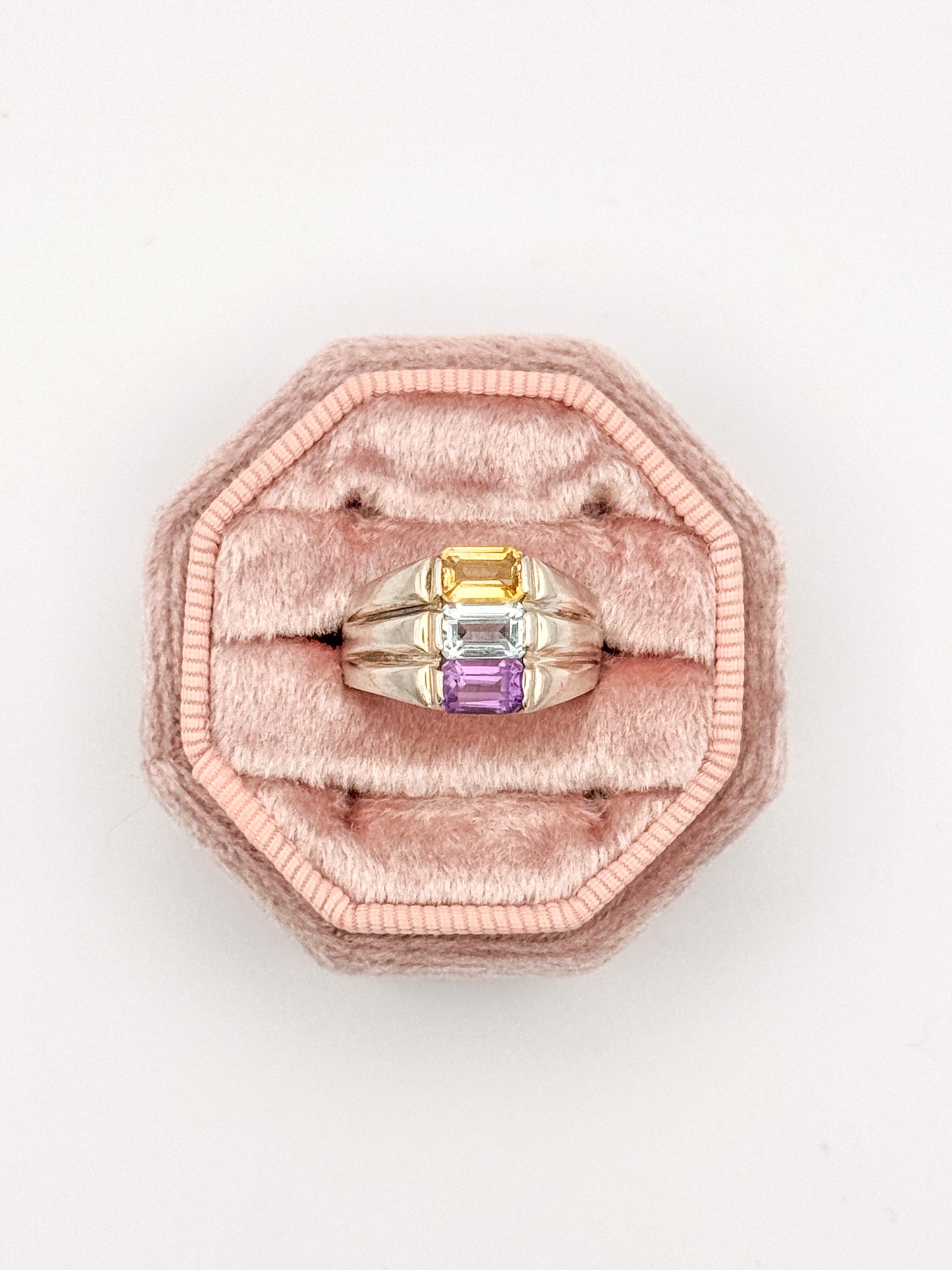 Vintage Sterling Silver Gemstone Ring: Amethyst, Topaz, Citrine