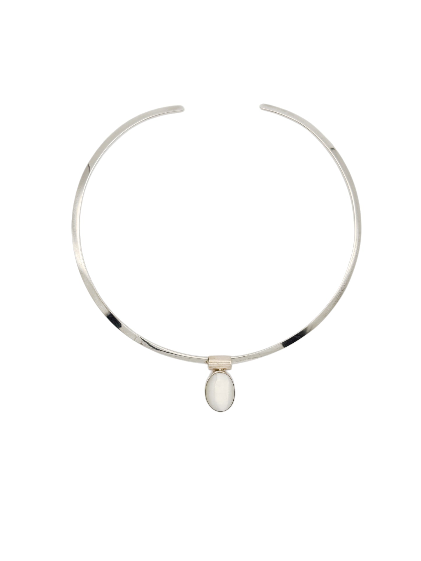 Vintage Sterling Silver Cuff Necklace with Cat Eye Pendant