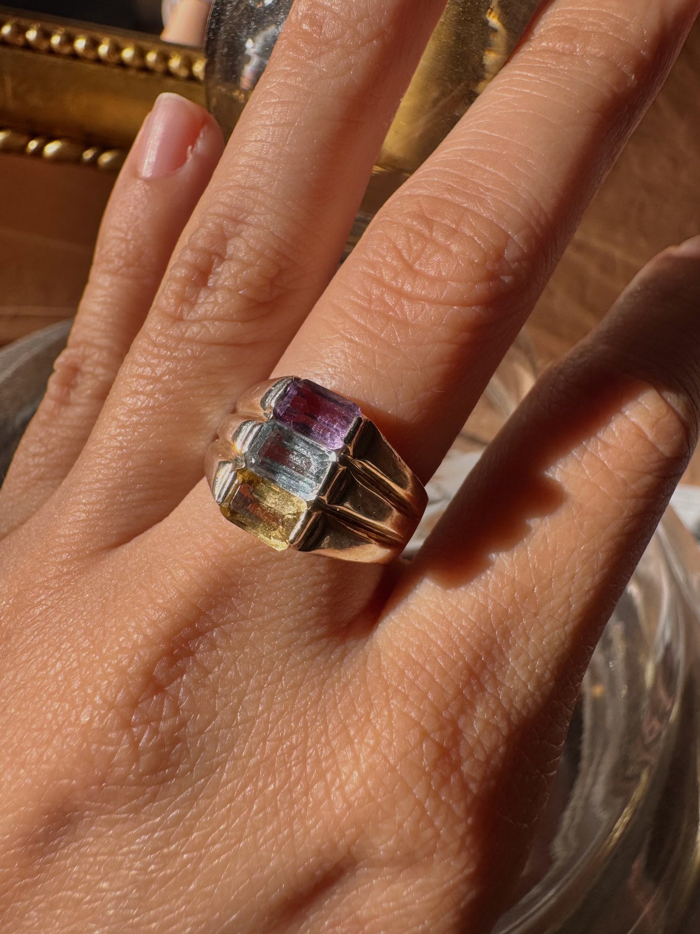 Vintage Sterling Silver Gemstone Ring: Amethyst, Topaz, Citrine