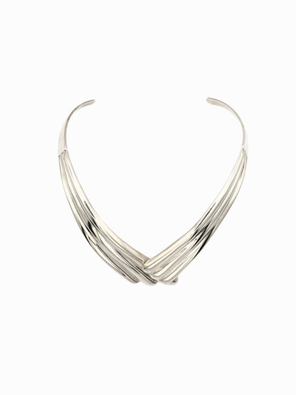Vintage Sterling Silver V-Shape Ribbed Collar Necklace | Torque Necklace