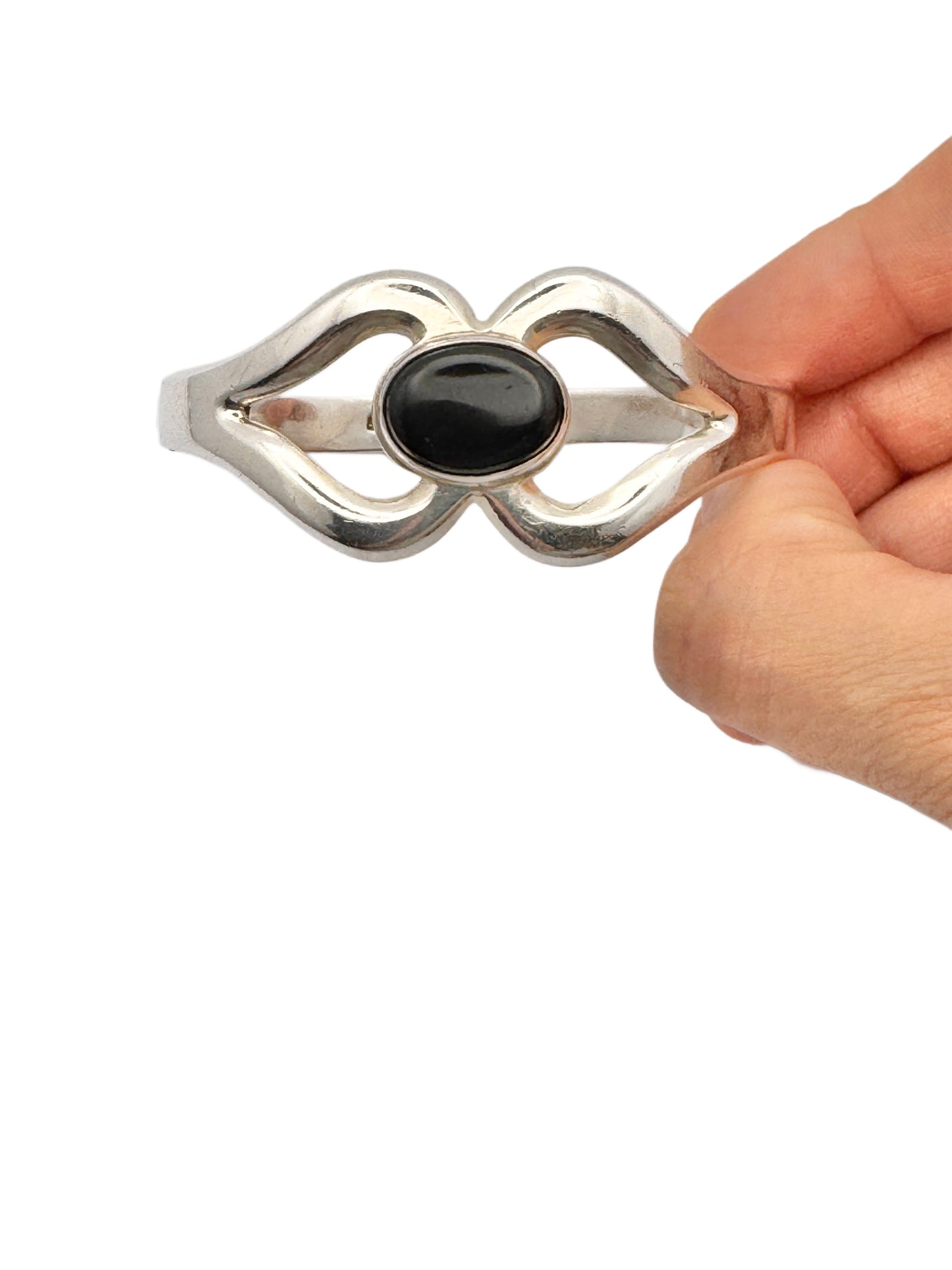 Vintage Black Onyx Mexico Sterling Silver Bangle