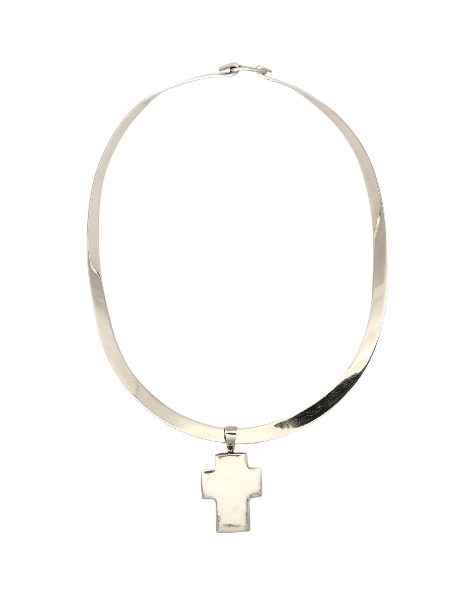 Vintage Sterling Silver Cuff Necklace | Cross Pendant | Torque Necklace