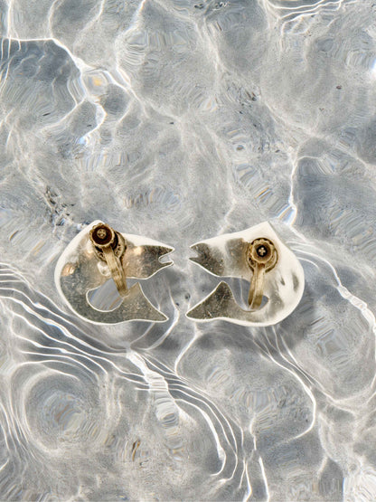 Vintage Sterling Silver Fish Screw Back Earrings | Abalone Shell Inlay | EK Sterling Silver