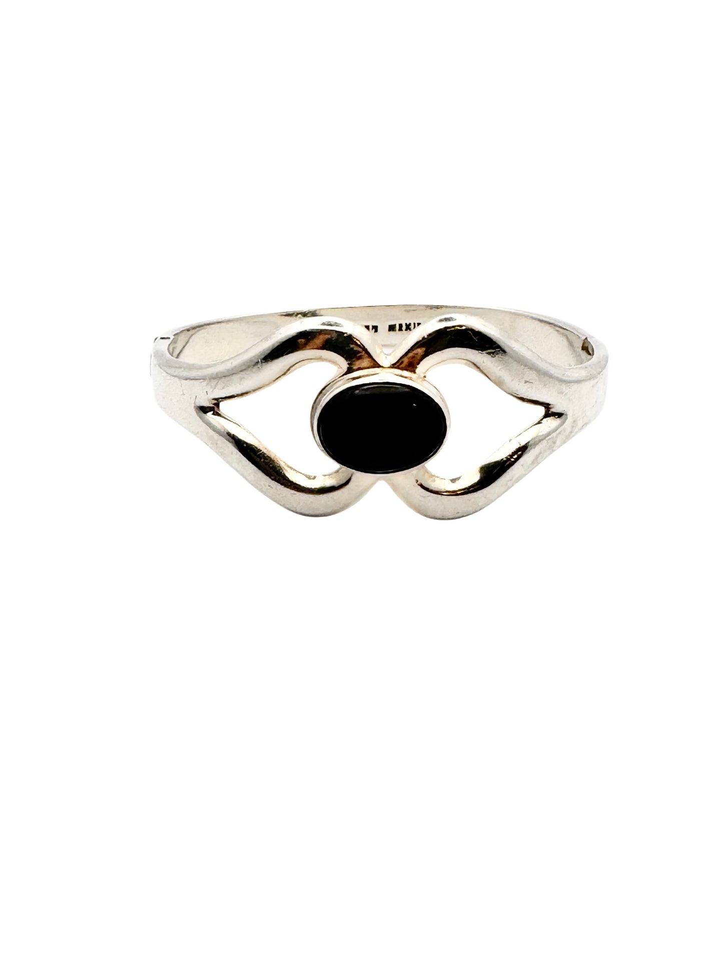 Vintage Black Onyx Mexico Sterling Silver Bangle