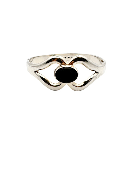 Vintage Black Onyx Mexico Sterling Silver Bangle