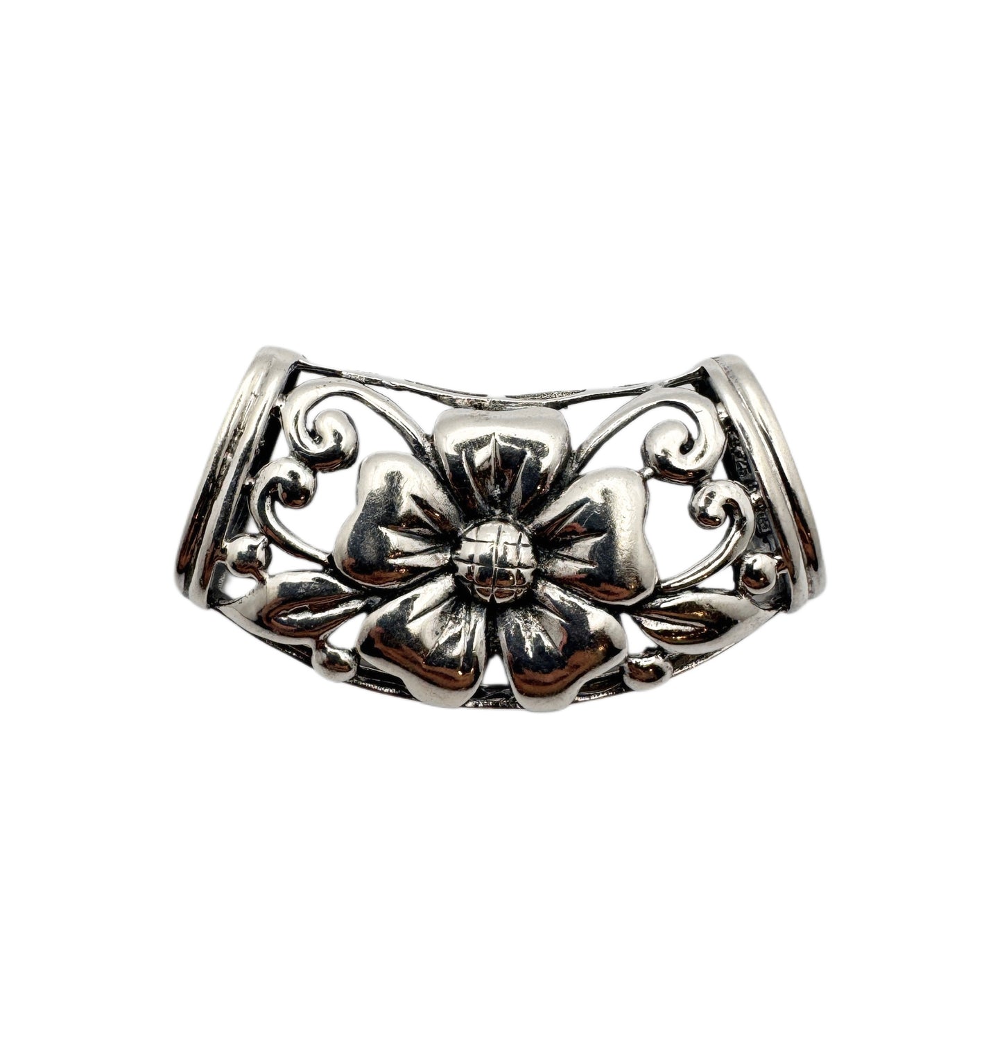 Vintage Sterling Silver Cuff Necklace | Floral Pendant | Mexico 925 | Torque Necklace