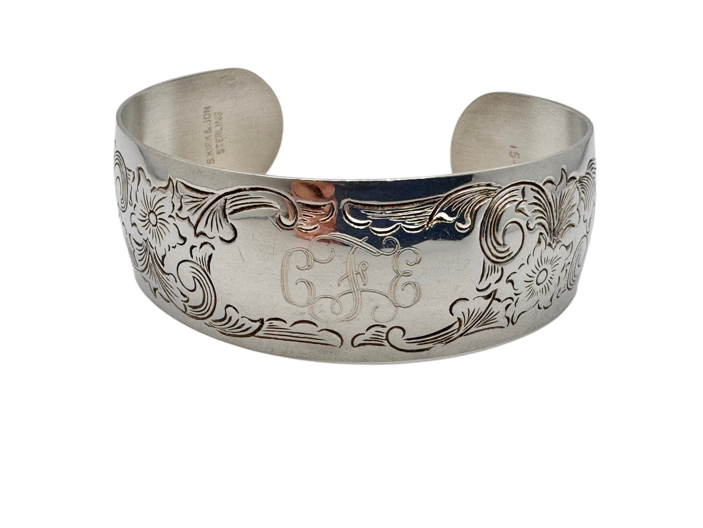 Vintage S.Kirk & Son Sterling monogrammed ‘CFE’ sterling silver bangle bracelet