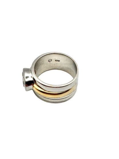 Vintage Sterling Silver White Topaz Ring | Mixed Metal Band
