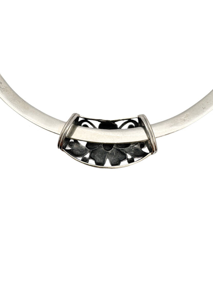 Vintage Sterling Silver Cuff Necklace | Floral Pendant | Mexico 925 | Torque Necklace