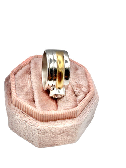 Vintage Sterling Silver White Topaz Ring | Mixed Metal Band