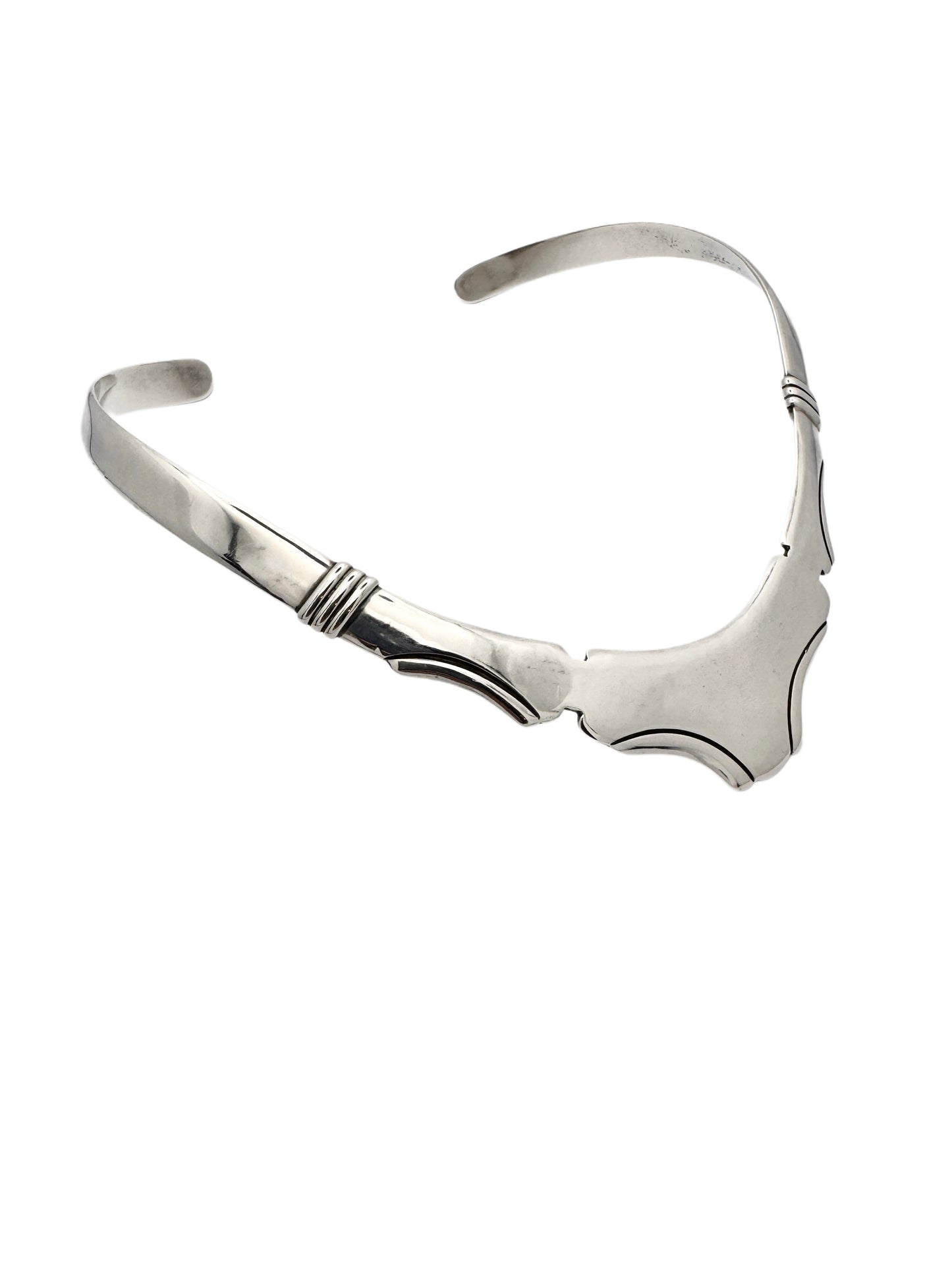 Vintage Sterling Silver Sculpted Silver Torque Necklace | Signed Mexico TR-70