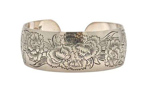 Vintage 1932 S. Kirk & Son Carnation Repousse Cuff Bracelet