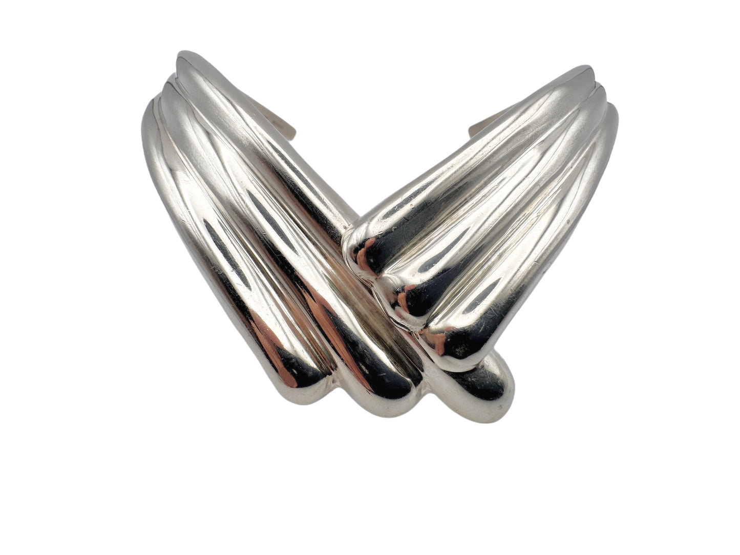 Vintage Sterling Silver V-Shape Ribbed Collar Necklace | Torque Necklace