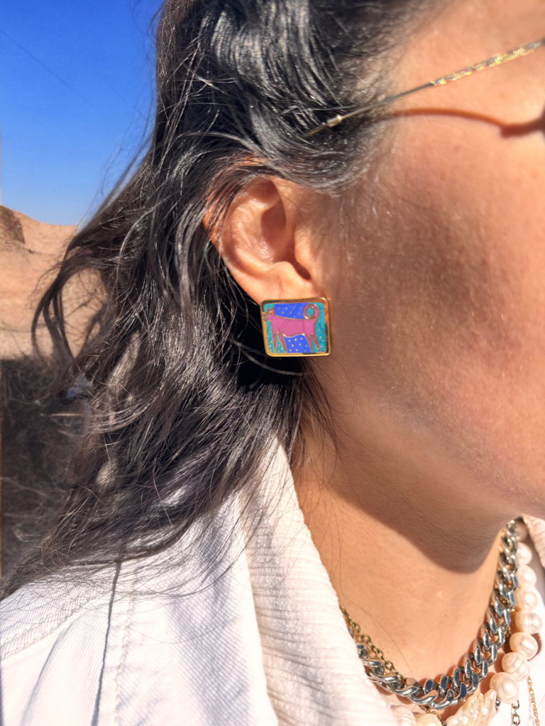 Mystical Night Dog Earrings • 90s Laurel Burch Wearable Art