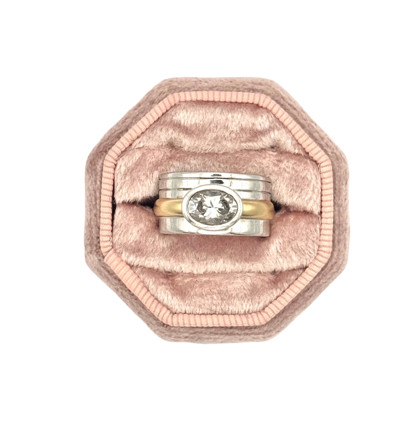 Vintage Sterling Silver White Topaz Ring | Mixed Metal Band