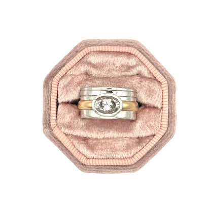 Vintage Sterling Silver White Topaz Ring | Mixed Metal Band