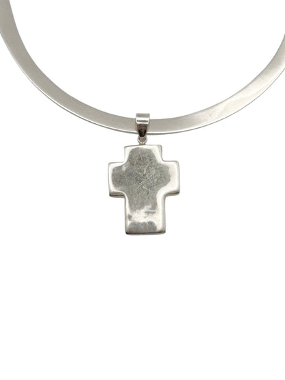 Vintage Sterling Silver Cuff Necklace | Cross Pendant | Torque Necklace
