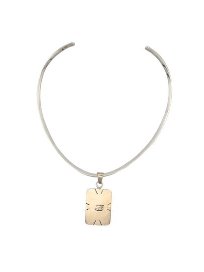 Vintage Sterling Silver Cuff Necklace | Turquoise Pendant | Torque Necklace