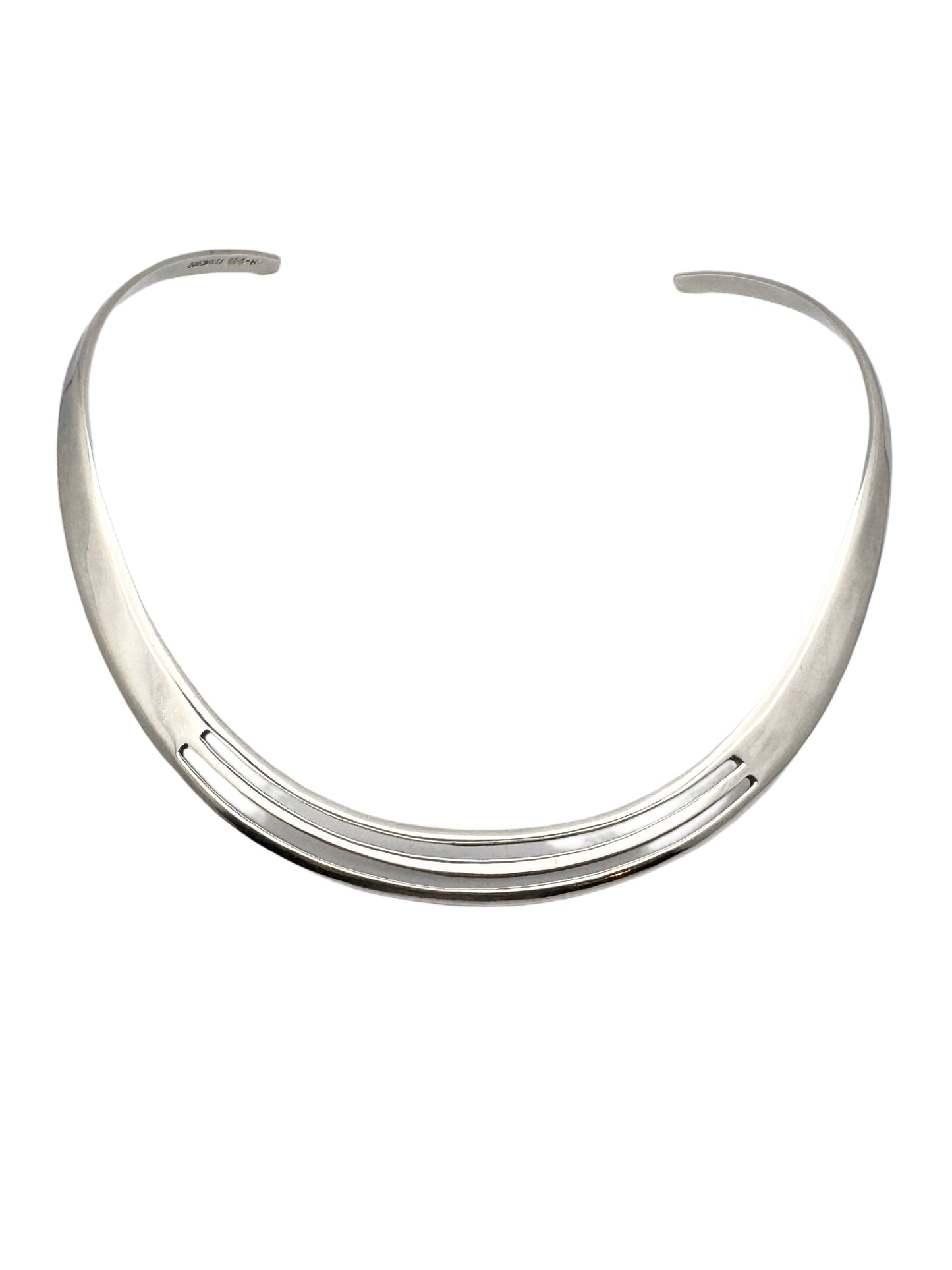 Vintage Sterling Silver Retro Cuff Necklace | Torque Necklace