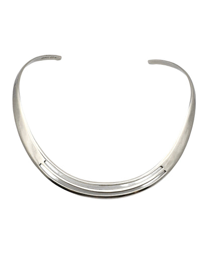 Vintage Sterling Silver Retro Cuff Necklace | Torque Necklace