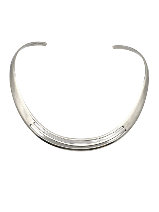 Vintage Sterling Silver Retro Cuff Necklace | Torque Necklace