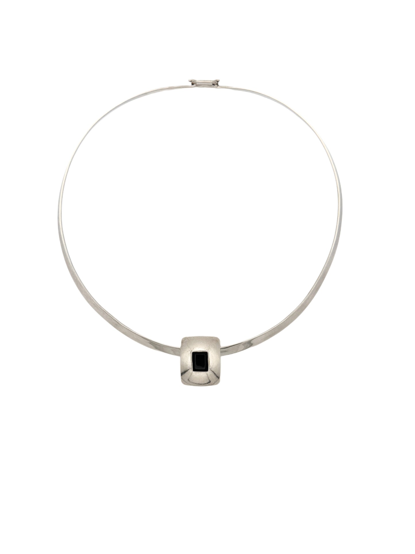 Vintage Sterling Silver Cuff Necklace with square shape Black Onyx Pendant | Torque Necklace