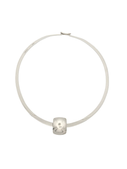 Vintage Sterling Silver Cuff Necklace with square shape Black Onyx Pendant | Torque Necklace