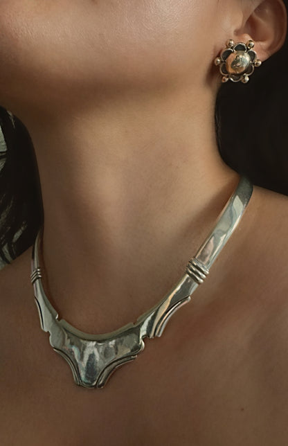 Vintage Sterling Silver Sculpted Silver Torque Necklace | Signed Mexico TR-70