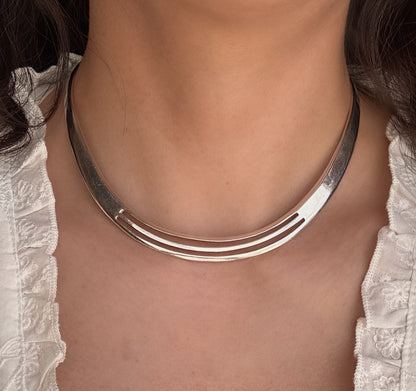 Vintage Sterling Silver Retro Cuff Necklace | Torque Necklace