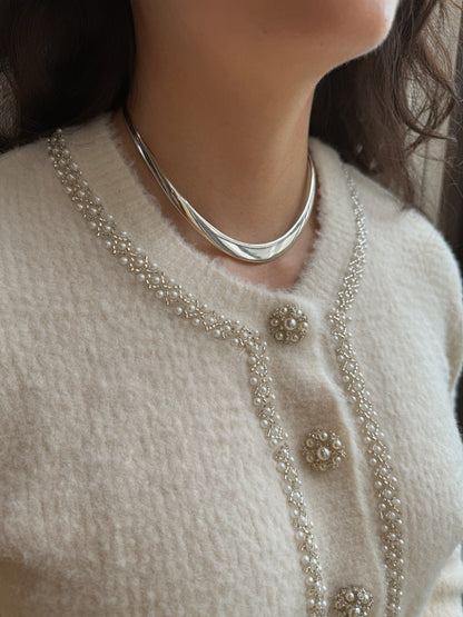 Vintage Sterling Silver Swoop Cuff Necklace | Torque Necklace