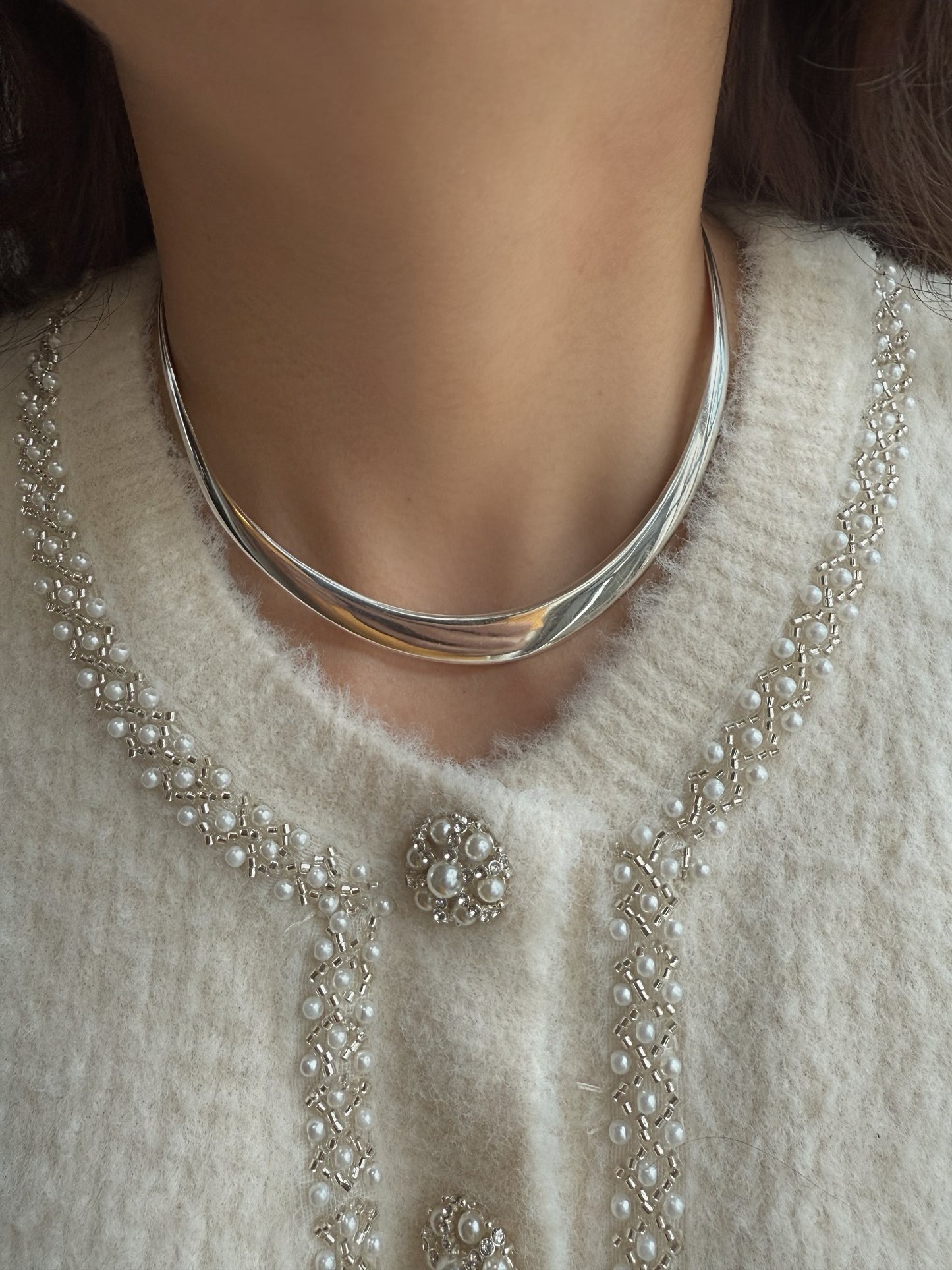 Vintage Sterling Silver Swoop Cuff Necklace | Torque Necklace