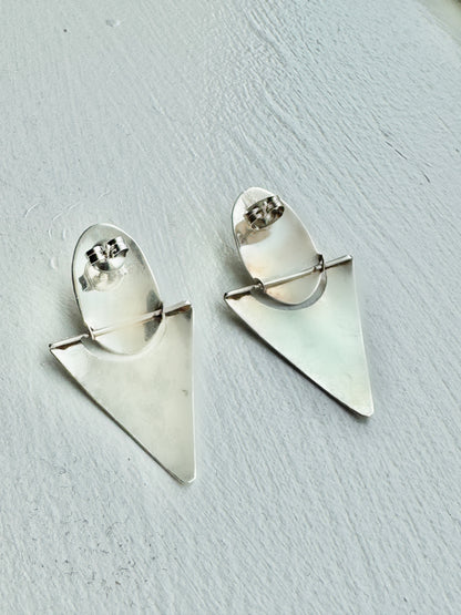 Mother of Pearl Stamped Sterling Silver Geometric Drop Earrings
