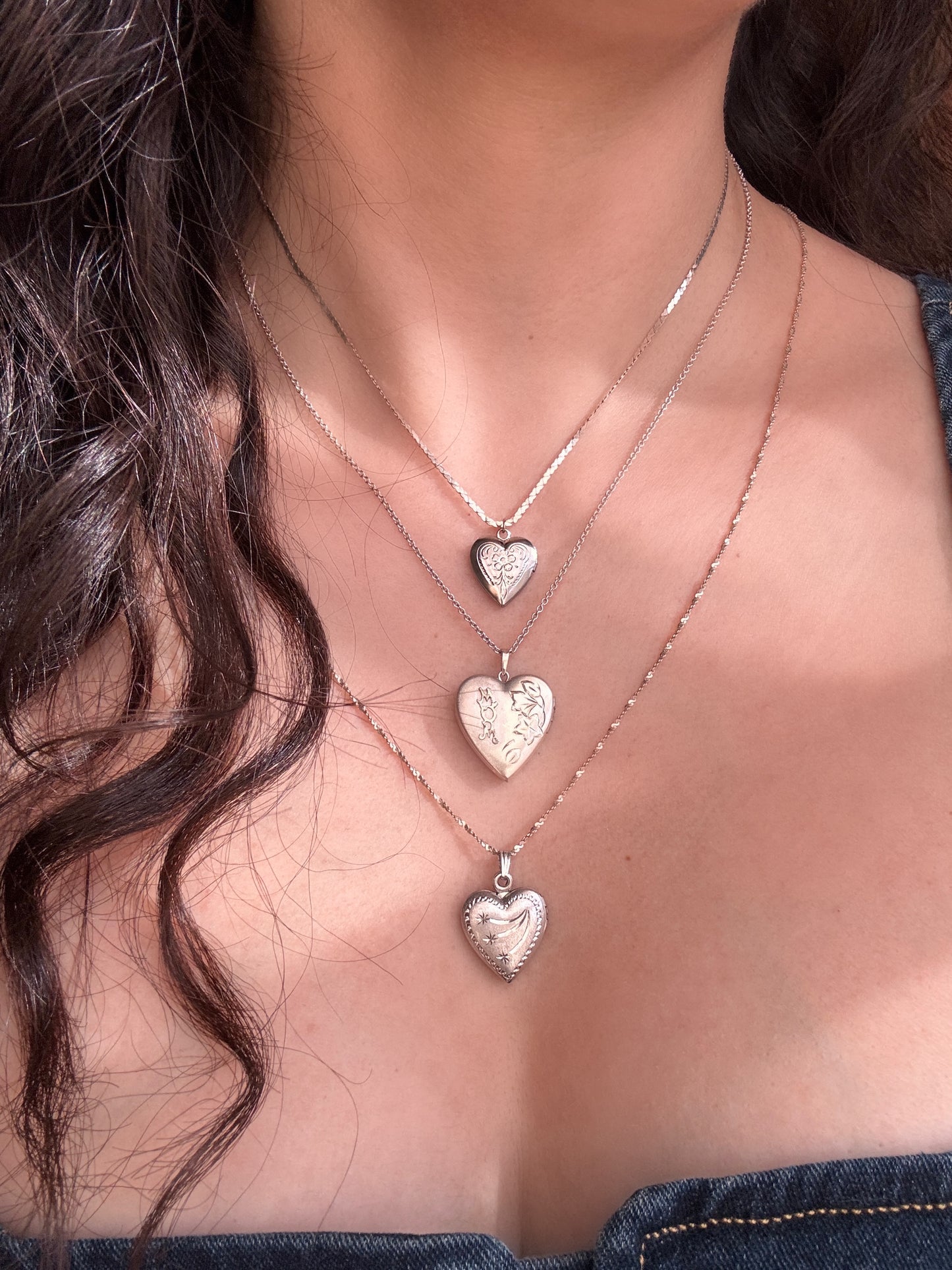 Vintage Heart Locket | Sterling Silver | Shooting Stars | Twisted Chain