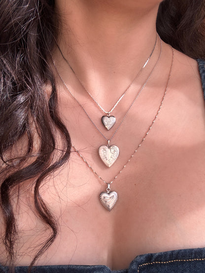 Vintage Heart Locket | Sterling Silver | Shooting Stars | Twisted Chain