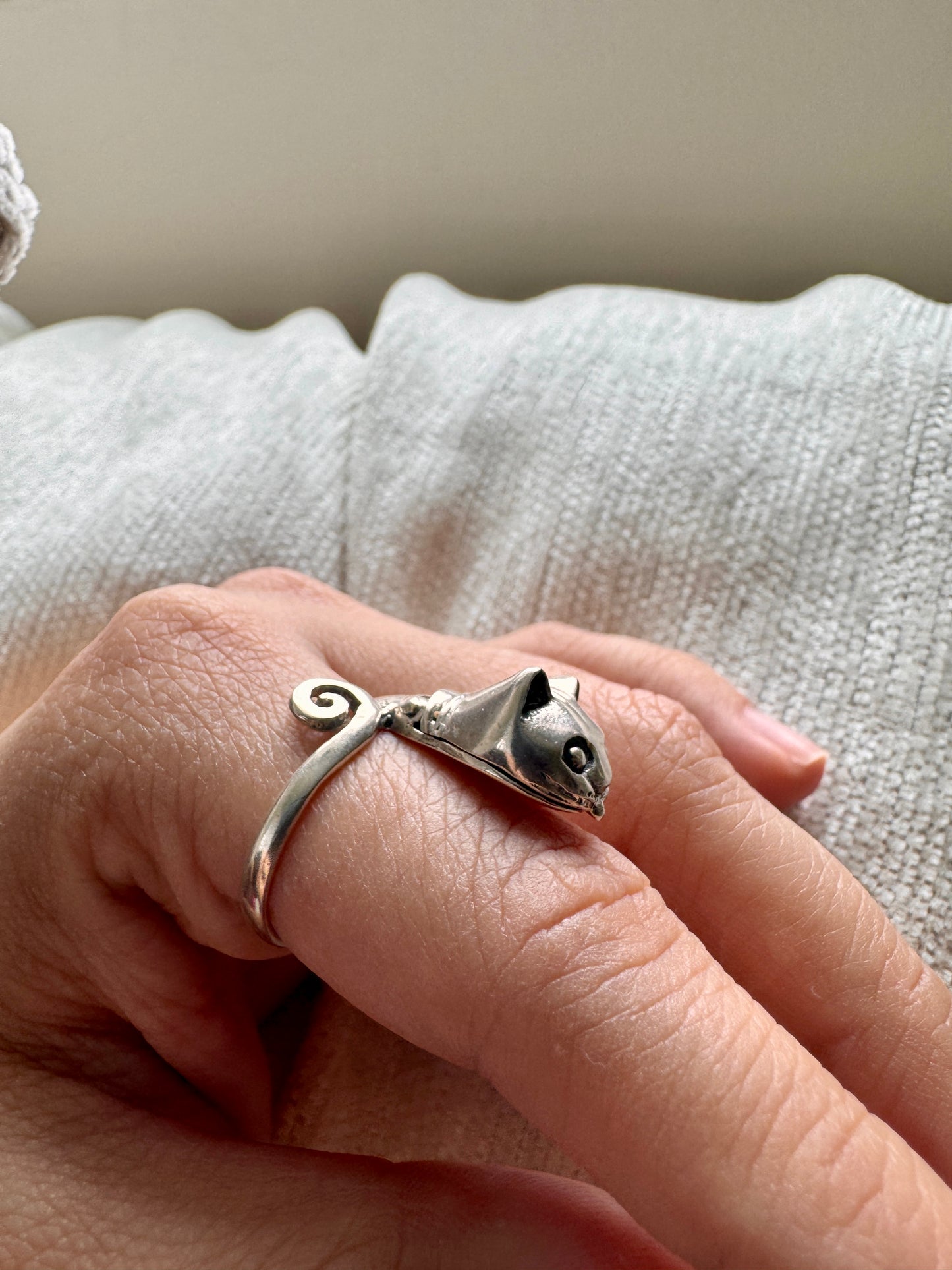 Vintage Sterling Silver Cat Poison Ring