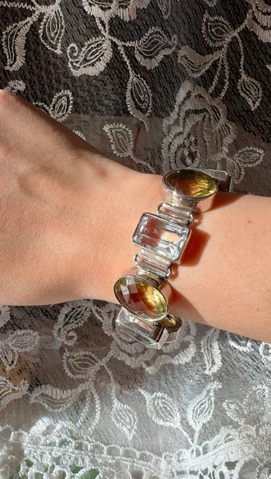 Vintage Bezel White Topaz and Citrine Bracelet