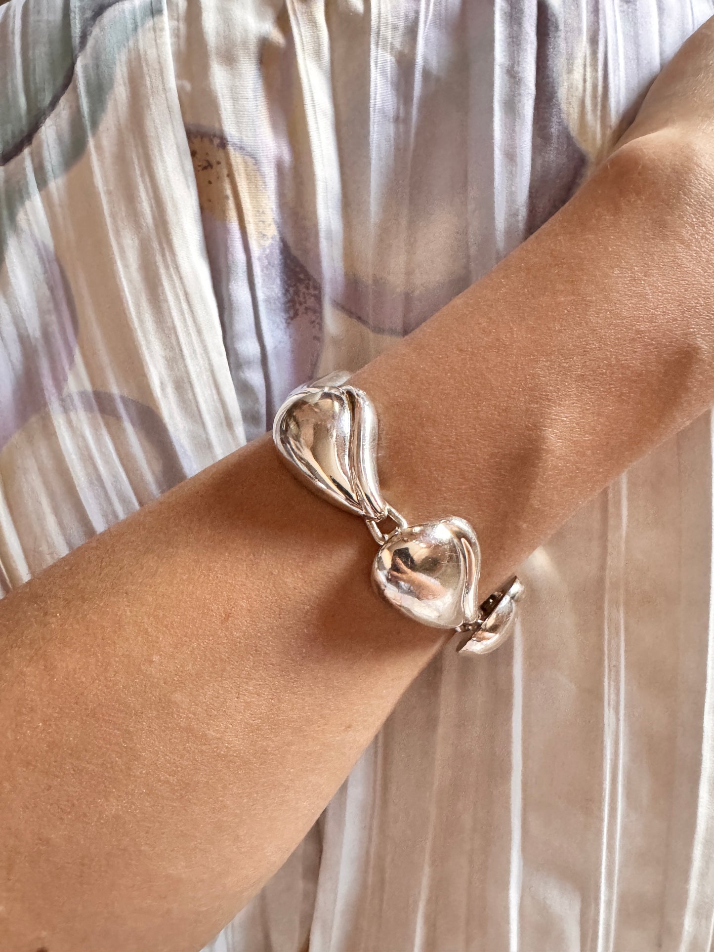 Vintage Mexico Sterling Silver Seashell Motif Link Bracelet