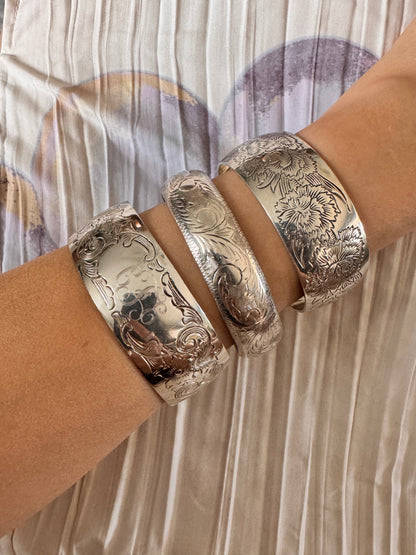 Vintage 1932 S. Kirk & Son Carnation Repousse Cuff Bracelet