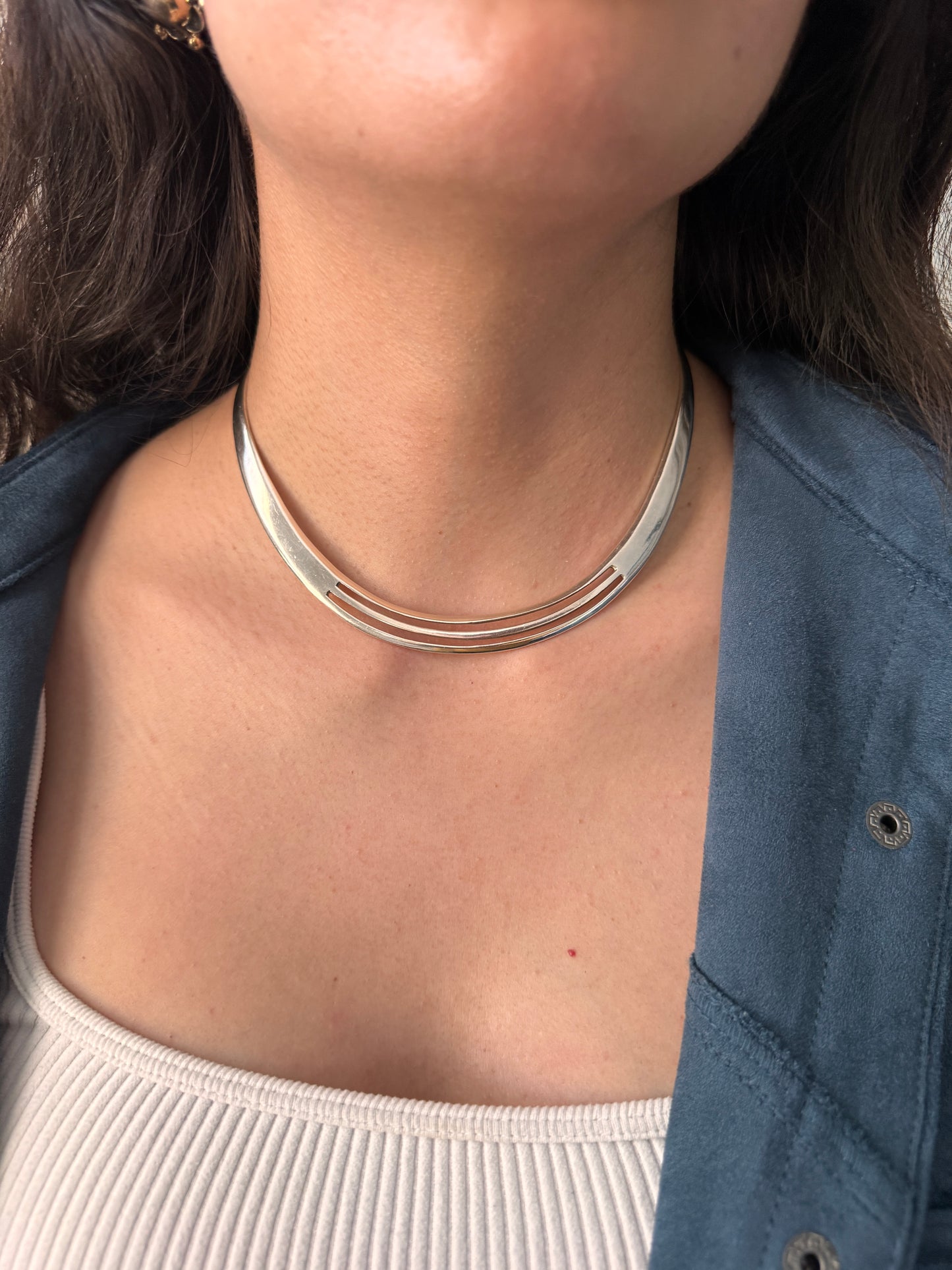 Vintage Sterling Silver Retro Cuff Necklace | Torque Necklace
