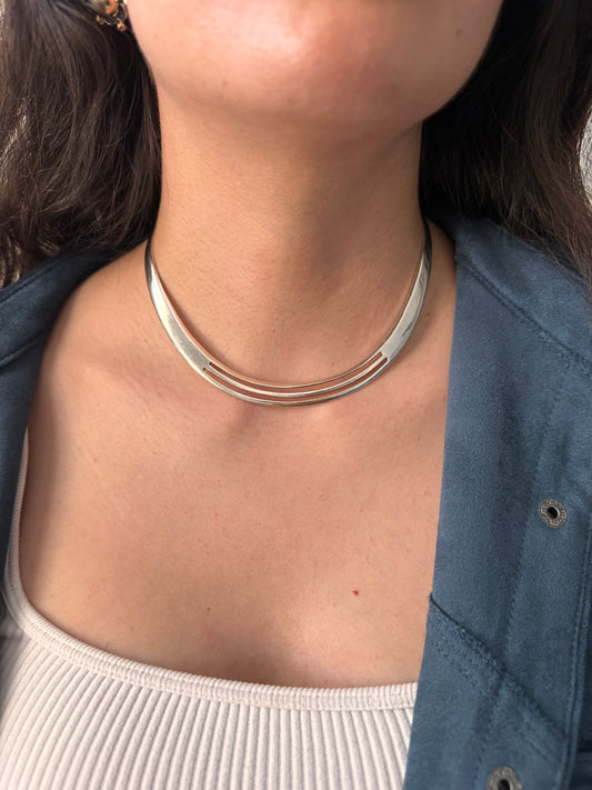 Vintage Sterling Silver Retro Cuff Necklace | Torque Necklace
