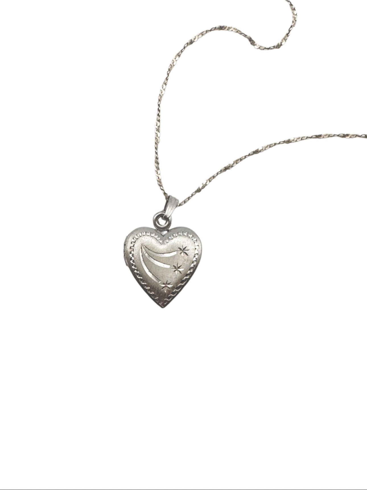 Vintage Heart Locket | Sterling Silver | Shooting Stars | Twisted Chain