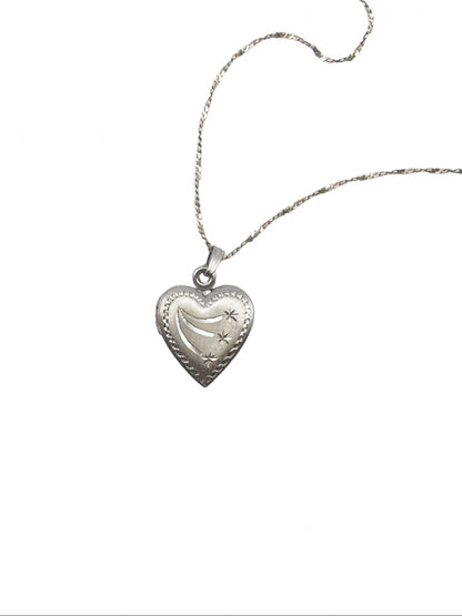 Vintage Heart Locket | Sterling Silver | Shooting Stars | Twisted Chain