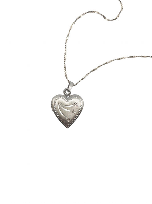 Vintage Heart Locket | Sterling Silver | Shooting Stars | Twisted Chain