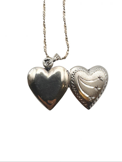 Vintage Heart Locket | Sterling Silver | Shooting Stars | Twisted Chain